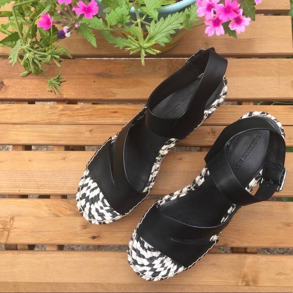 Sigerson Morrison Black & White Wedge Sandal 8.5M - Picture 5 of 16